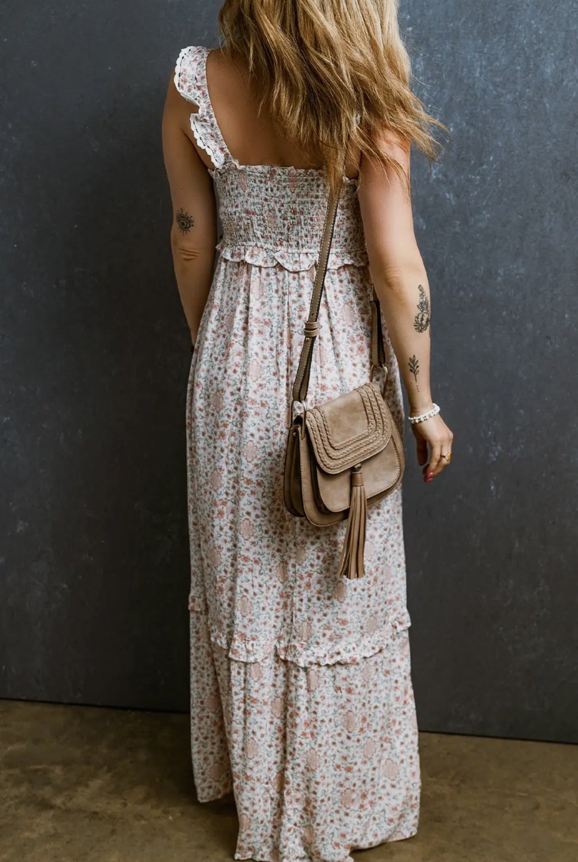 Lace Hem Frilly Straps Smocked Floral Maxi RTS