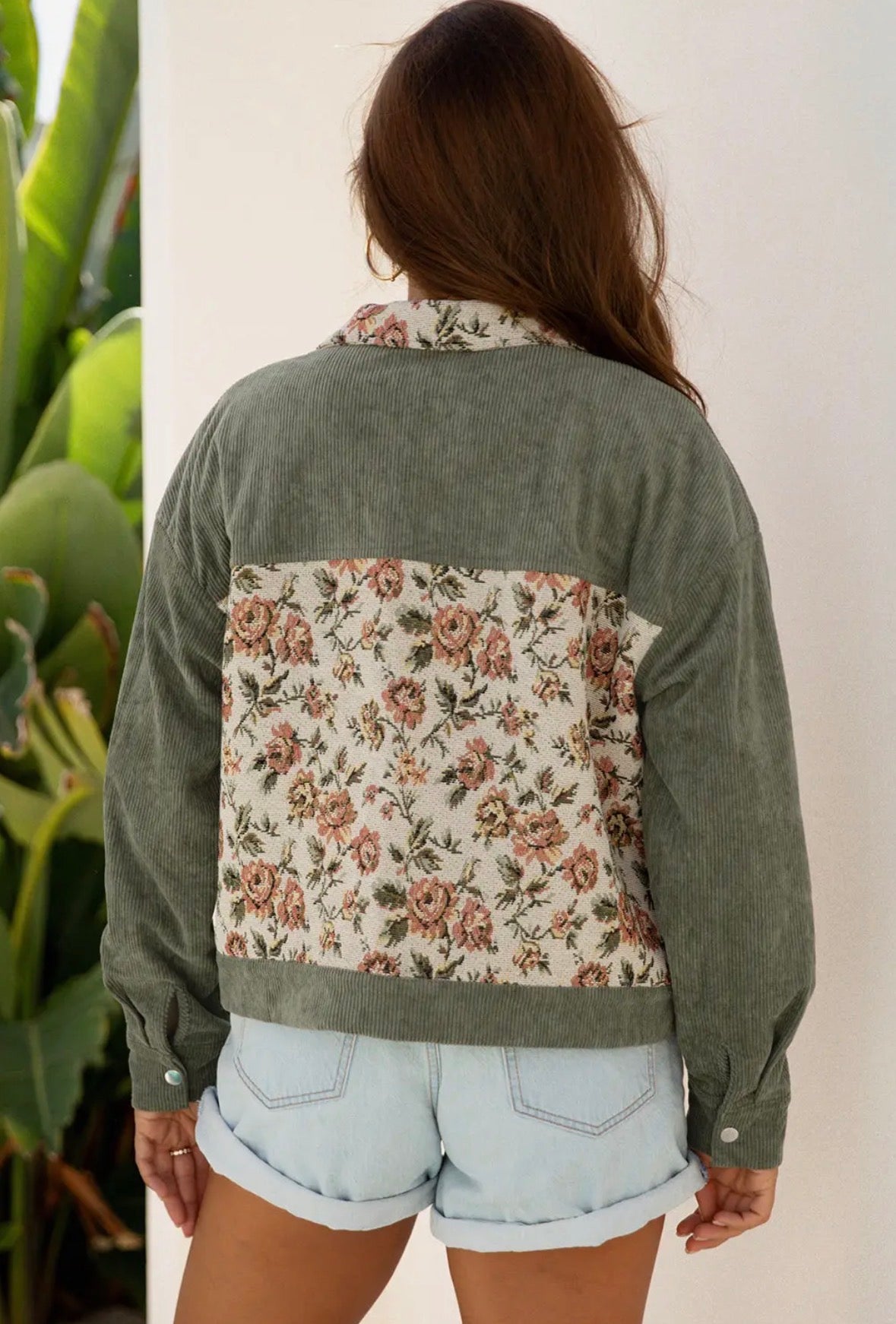 Prairie Petals Retro Floral Patchwork Corduroy Shacket