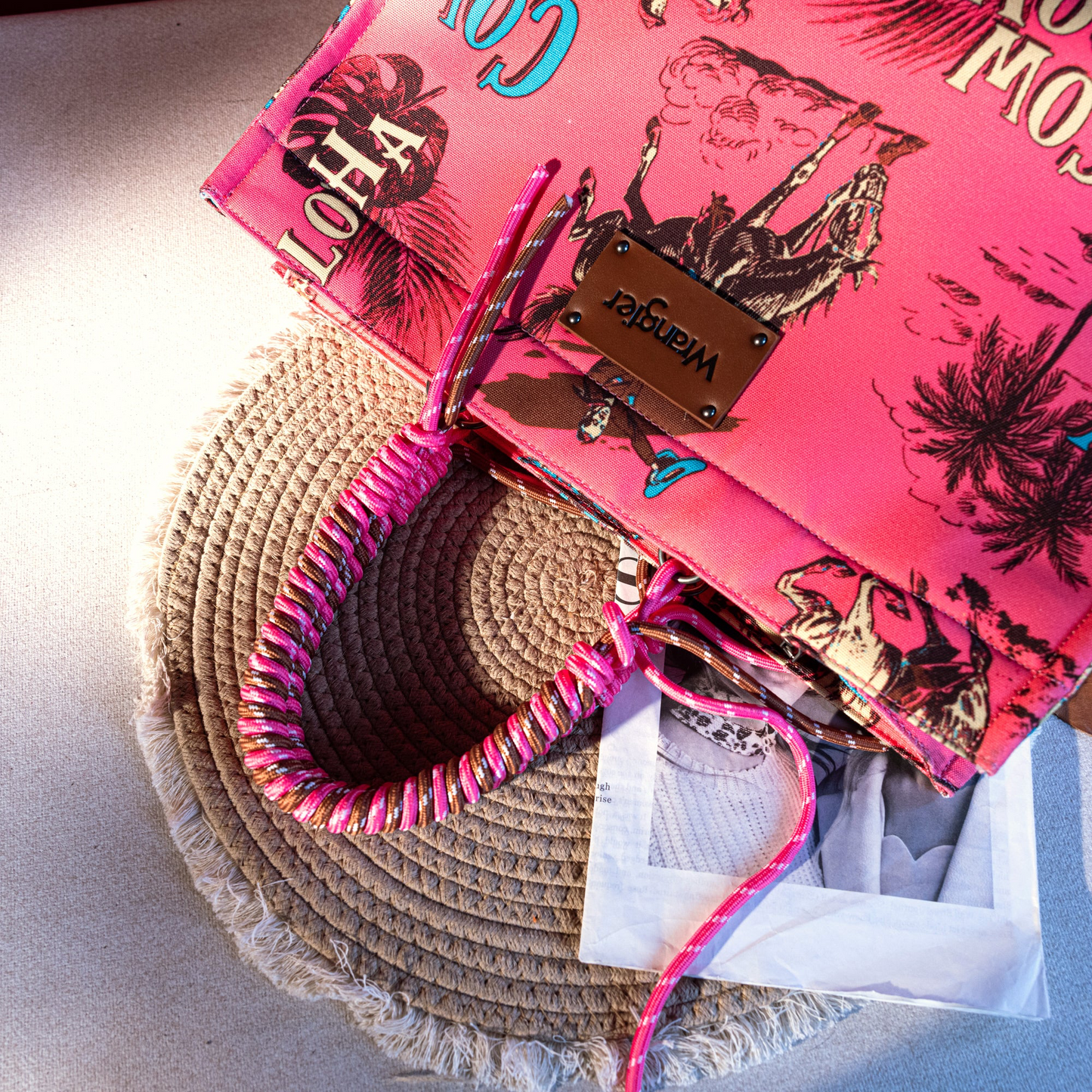 Hot Pink Aloha Cowboy Wrangler Canvas Tote RTS