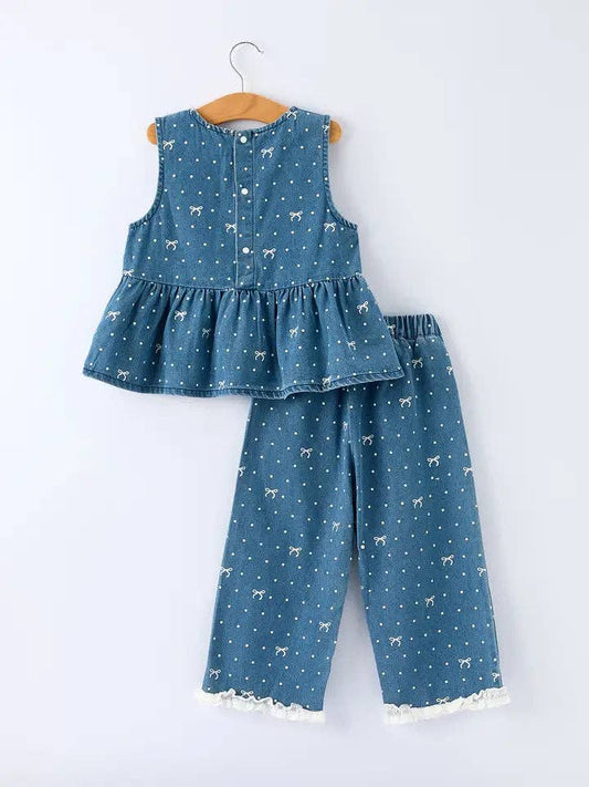 Fall Bow + Dottie Denim Ruffle Set