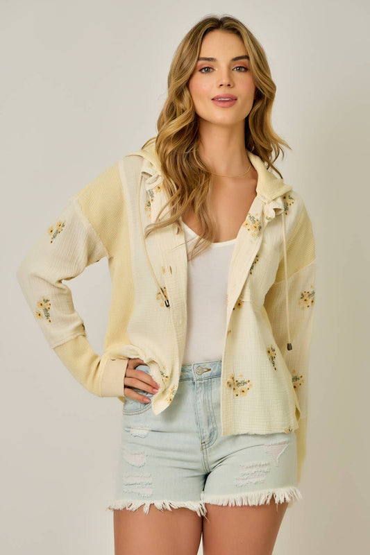 Ashlyn Washed Embroidery Hooded Shacket