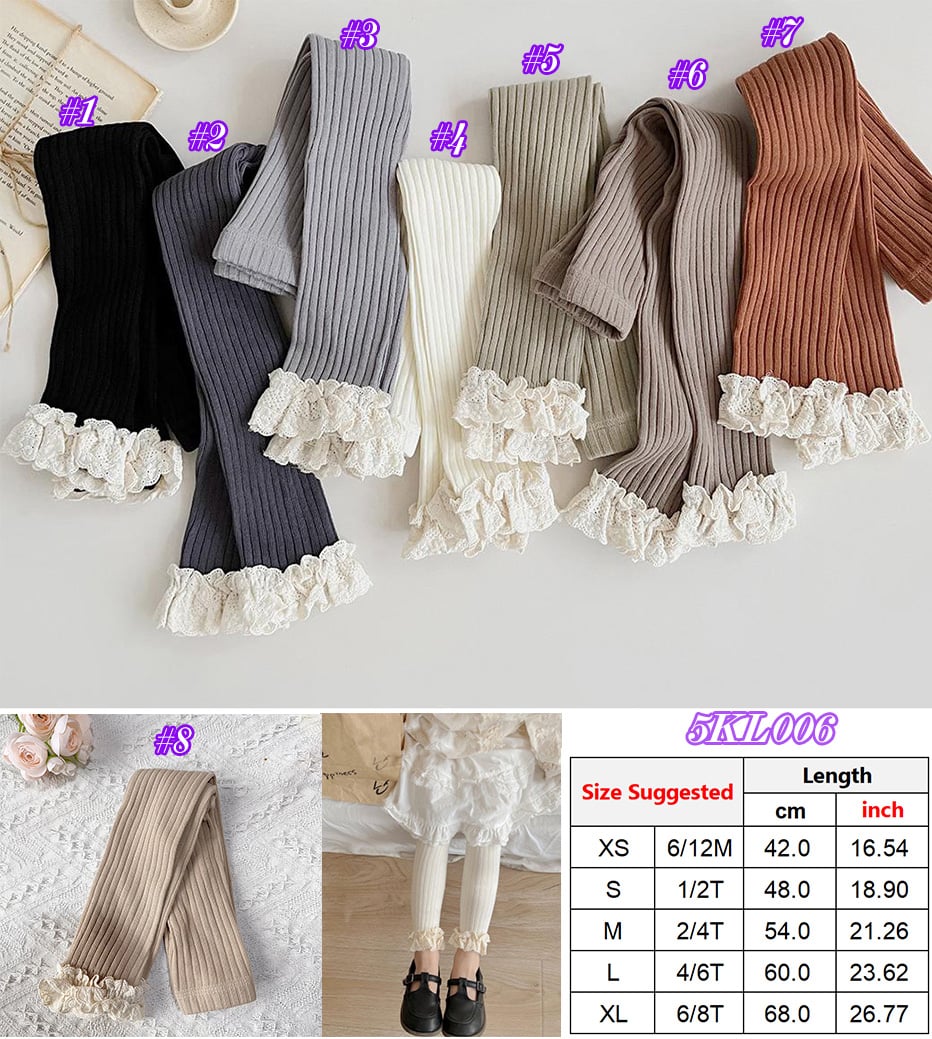 Addie Ribbed Tights With Lace Frill Hem PreO