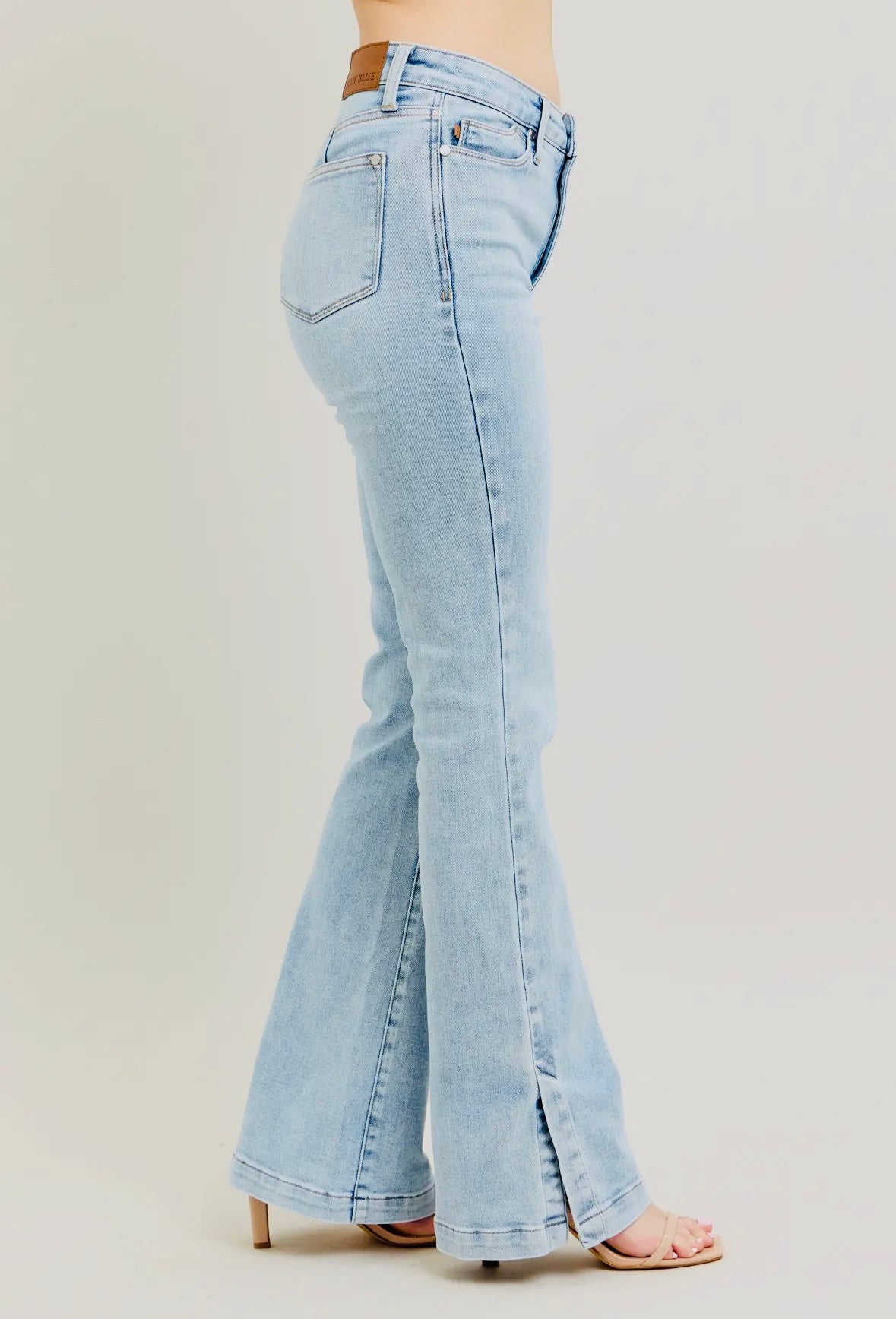 Judy Blue High Waist Tummy Control Vintage Wash Side Slit Hem Bootcut Denim - RTS