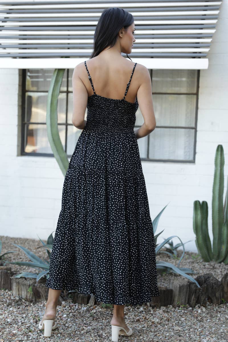 Natalia Polka Dot Side Slit Maxi Dress