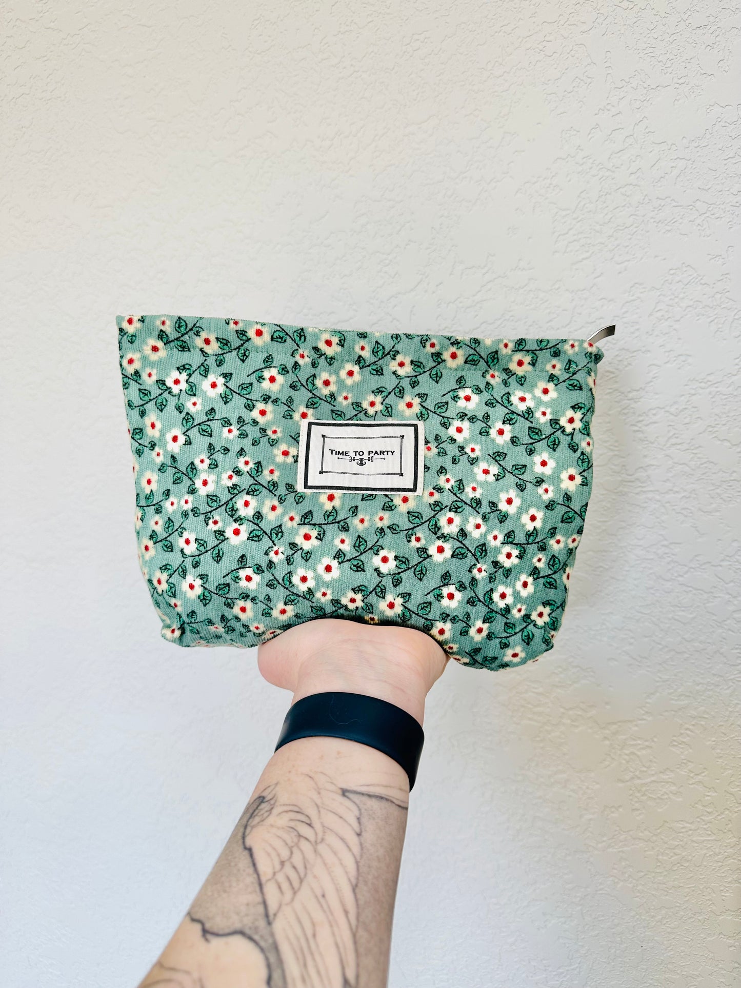 Corduroy Floral Travel / Makeup Bag