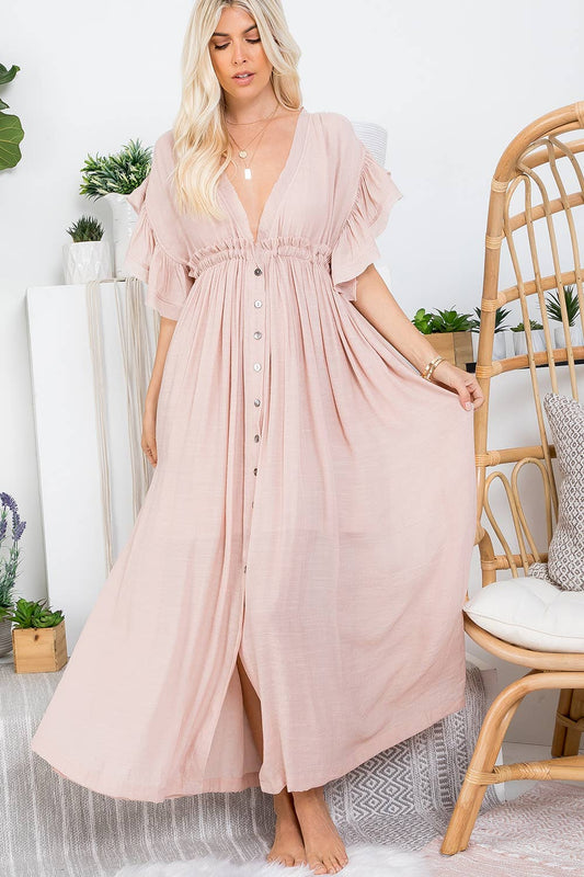 Abby V-Neckline Ruffle Maxi Dress