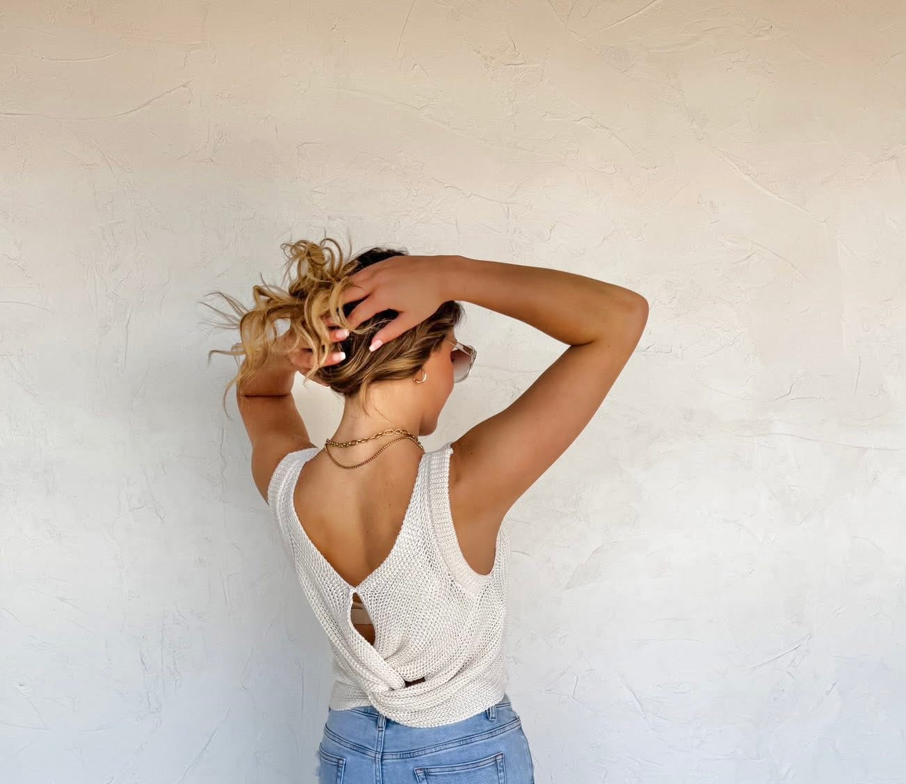 Ivory Theo Knitted Twist Back Tank RTS
