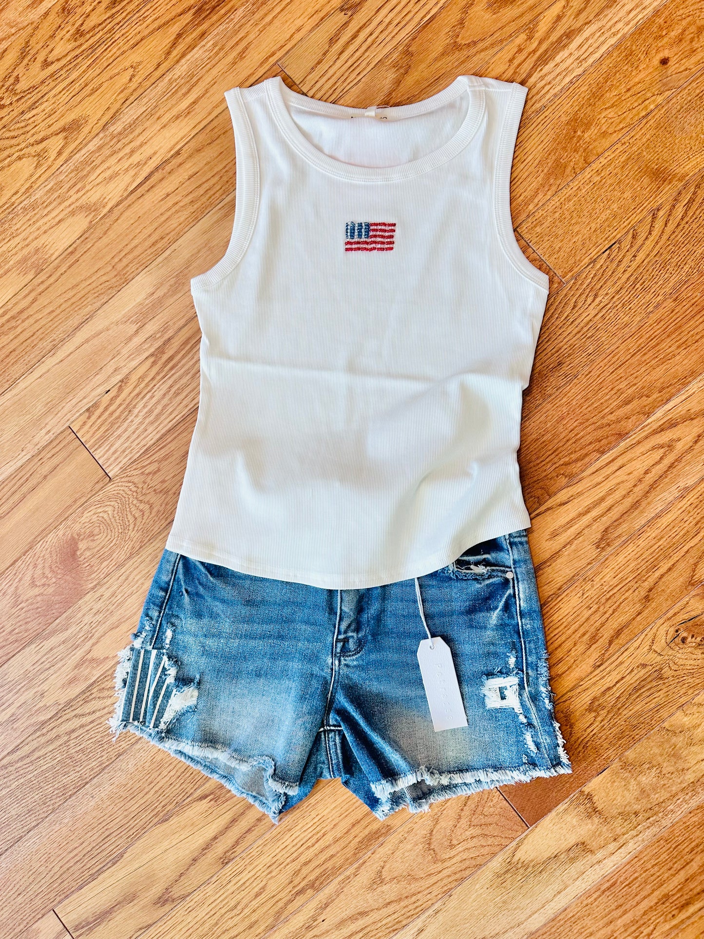 Embroidered Beaded American Flag Tank