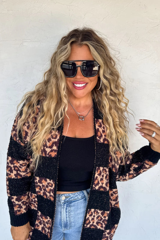 Checkered Leopard Luxe Cardigan PreO