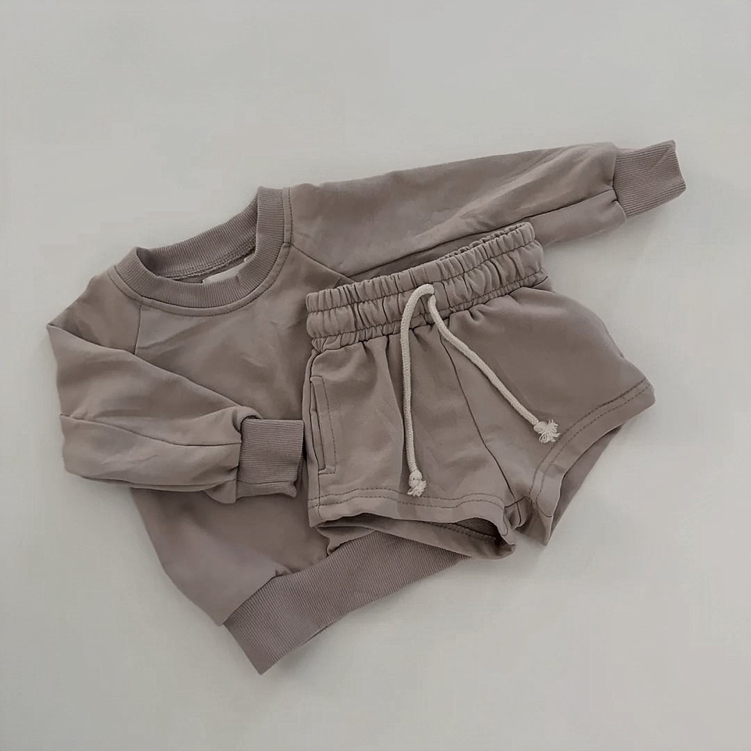 Spring Terry Cotton Neutral Short + Crew Set PreO