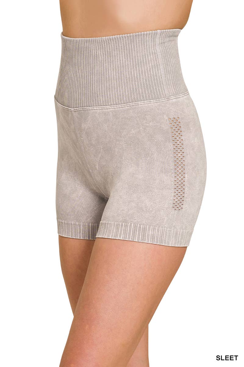 Stone-Washed Vented High Waist Bikers