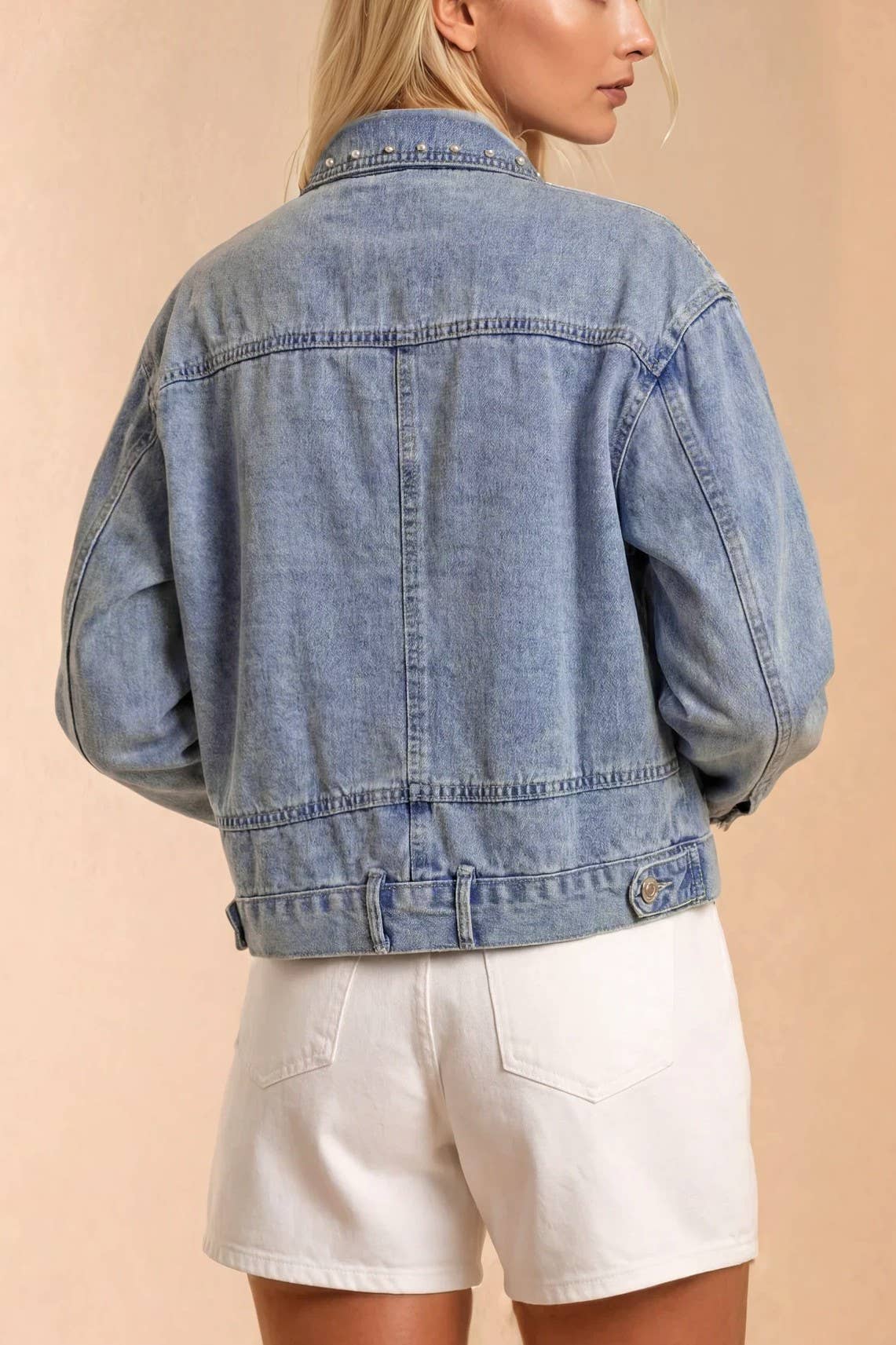 Studded Crop Washed Denim Jacket