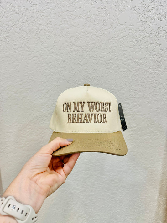 On My Worst Behavior Embroidered Hat Beige RTS