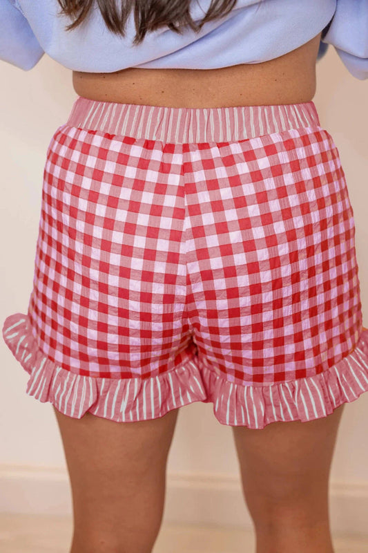 Gingham Ruffle Hem High Waist Summer Shorts