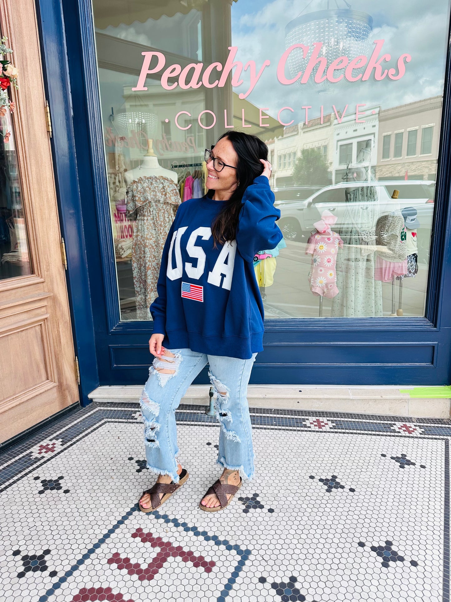 USA Embroidered Mockneck - Navy