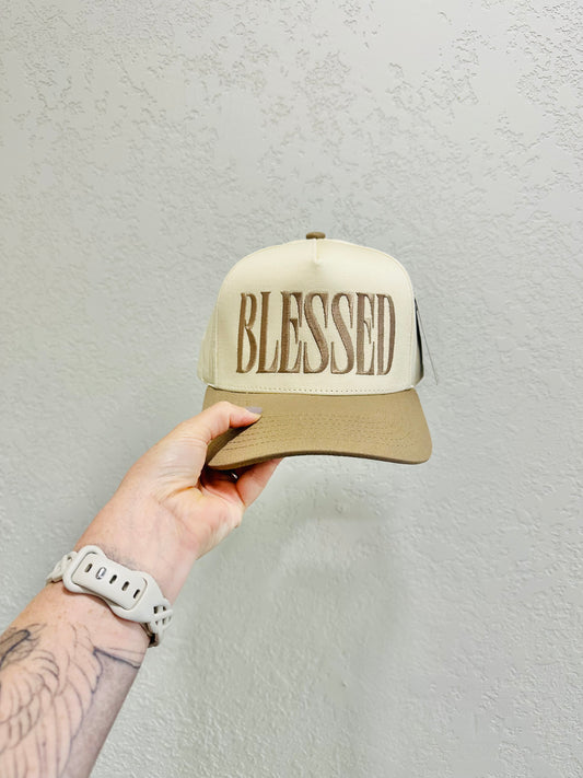 Neutral Blessed Embroidery Hat RTS