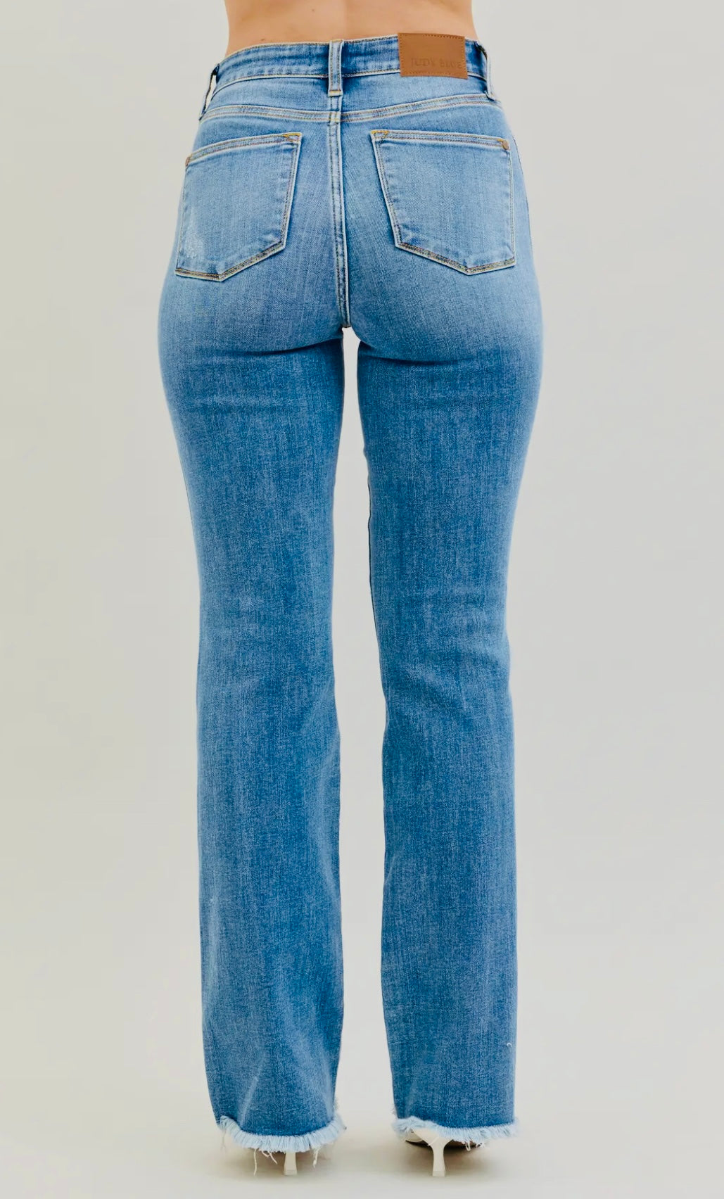Judy Blue High Waist Distressed + Frayed Hem Bootcut Denim - RTS