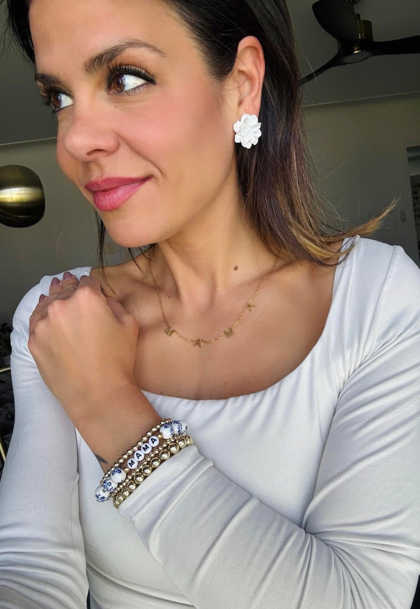 Mama Bracelet Stack Silver Marble