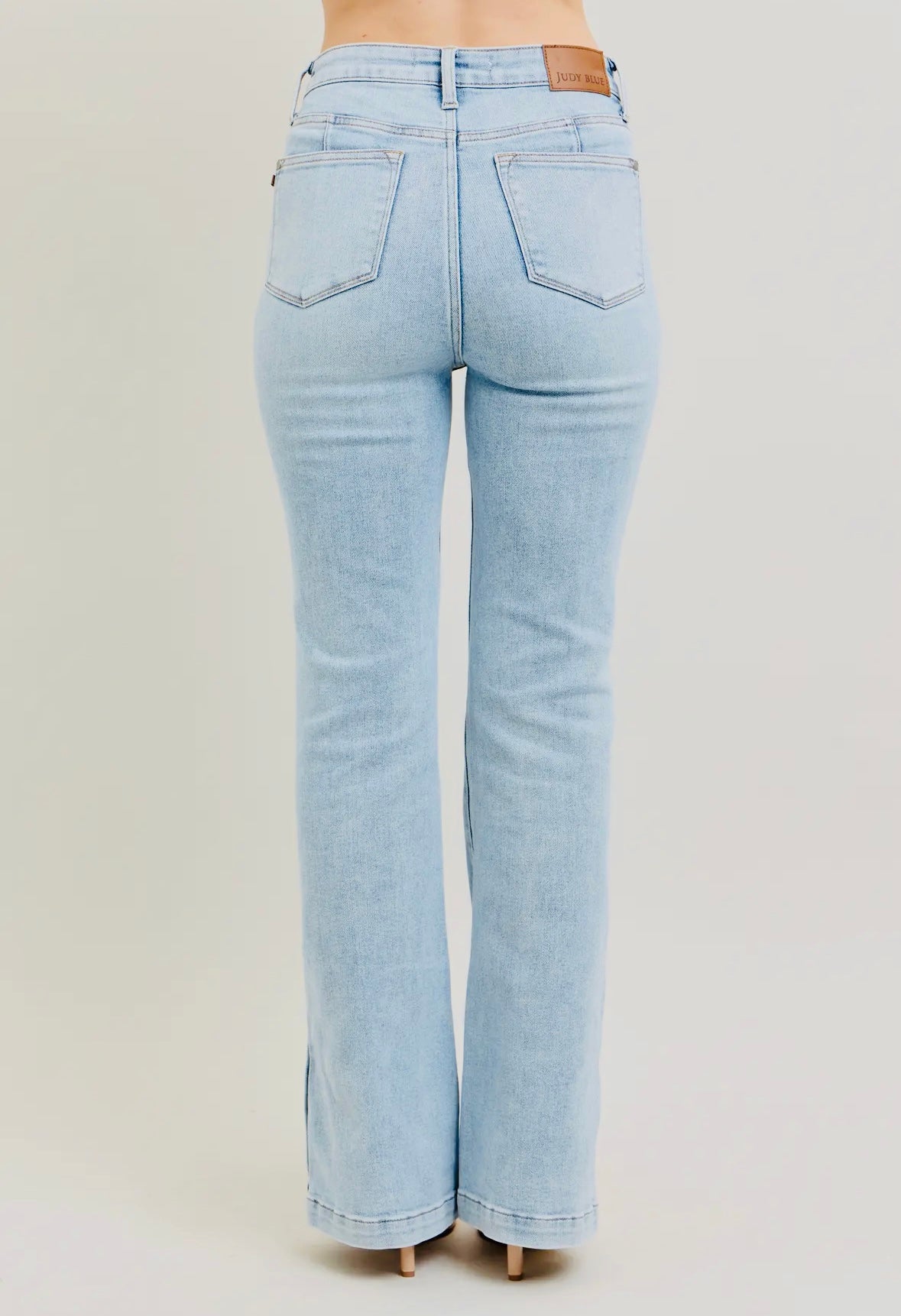 Judy Blue High Waist Tummy Control Vintage Wash Side Slit Hem Bootcut Denim - RTS