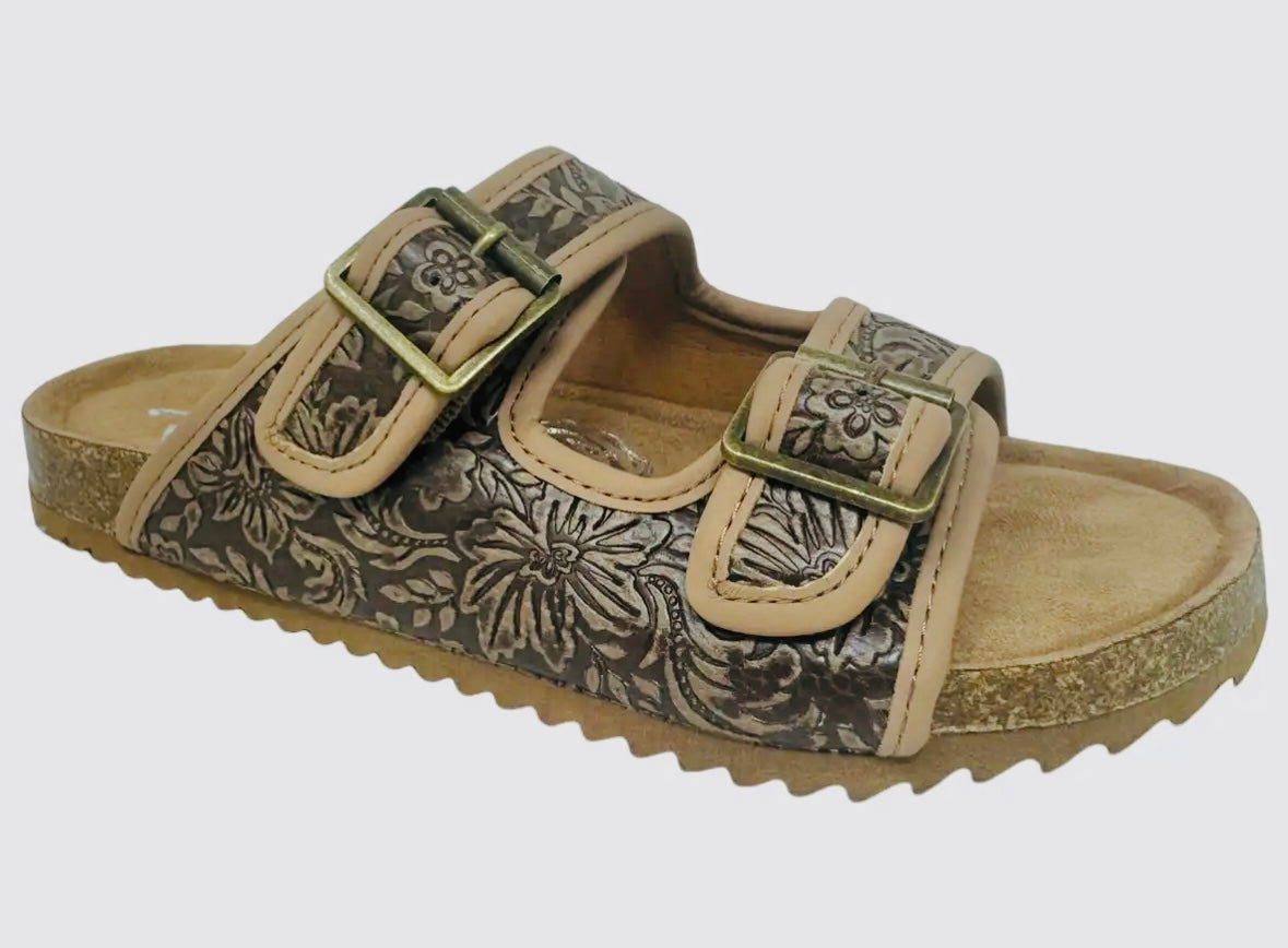Tambra Viral Tooled Double Buckle Slides