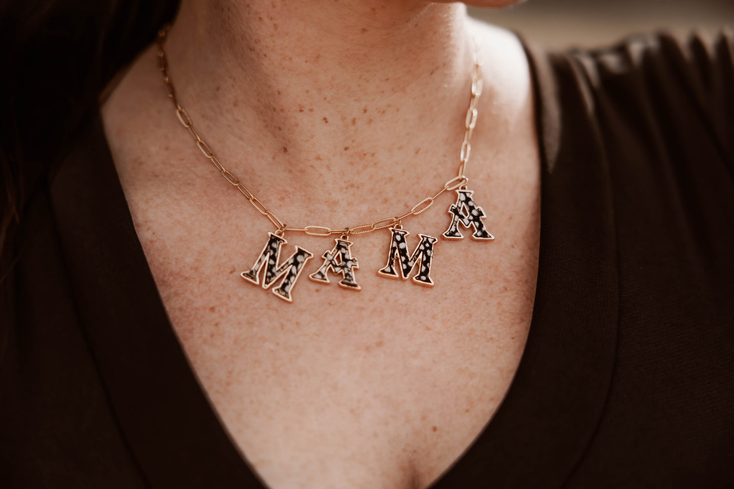 Genuine Leather Animal Print Western Mama / Love Necklace RTS