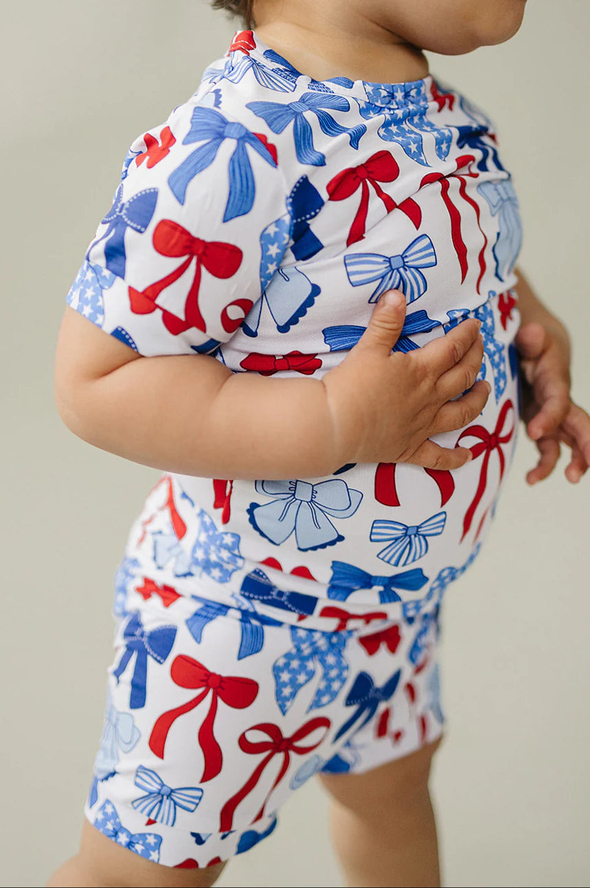 Bamboo 2-pc Short Set Red, White, & Bows
