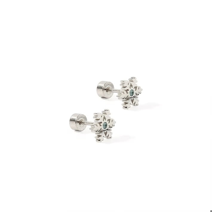 Silver Snowflake Flatback Stud Earrings