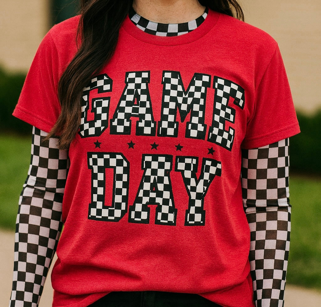 Red Game Day Checkered Tee RTS