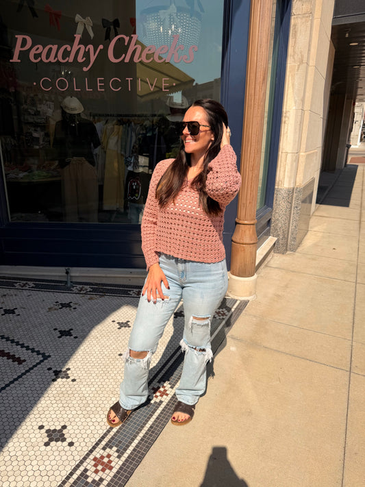 Ariel Blush Bell Sleeve V-Neck Sweater