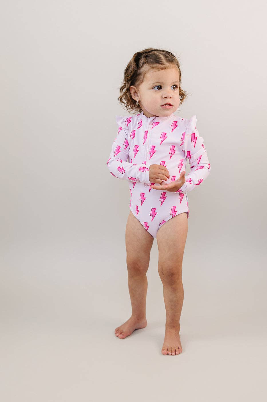 Pink Bolts Long Sleeve Rash Guard Swimmie