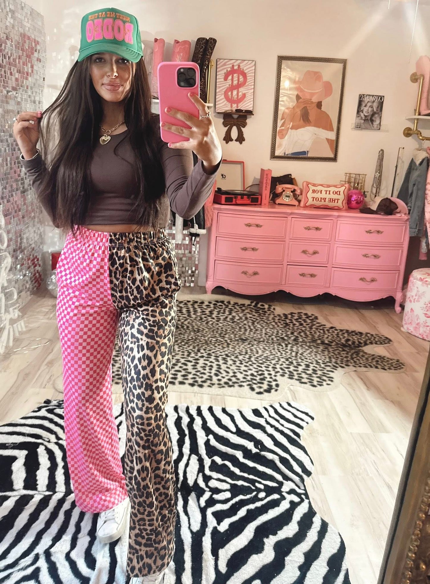 Double Trouble Pink Check + Leopard Pant RTS