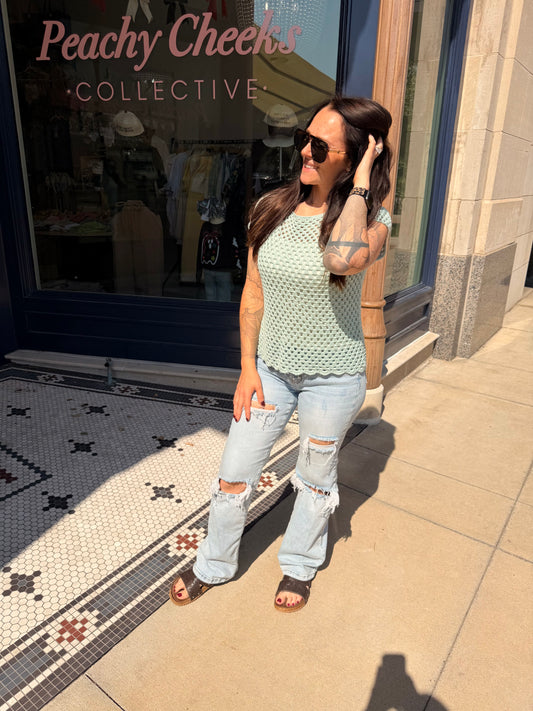 Sea Glass Crochet Scallop Hem Top
