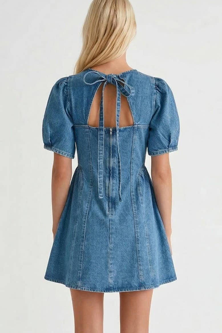 Rigidity Anne Denim A-Line Mini Dress Tie Detail