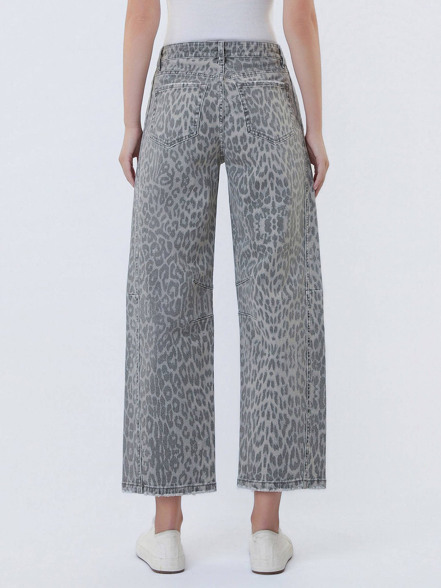 Callie High Rise Drawstring Grey Washed Leo Barrel Denim