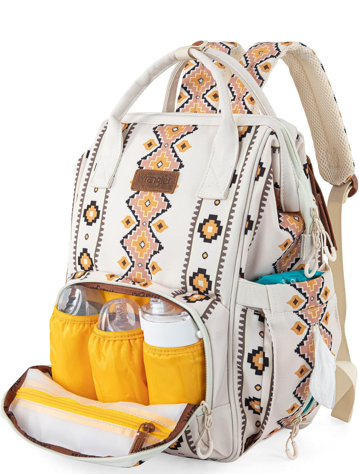 Aztec Cream Wrangler Bag / Diaper Bag - Yellow Interior