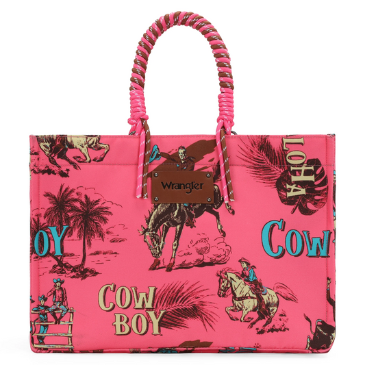 Hot Pink Aloha Cowboy Wrangler Canvas Tote RTS