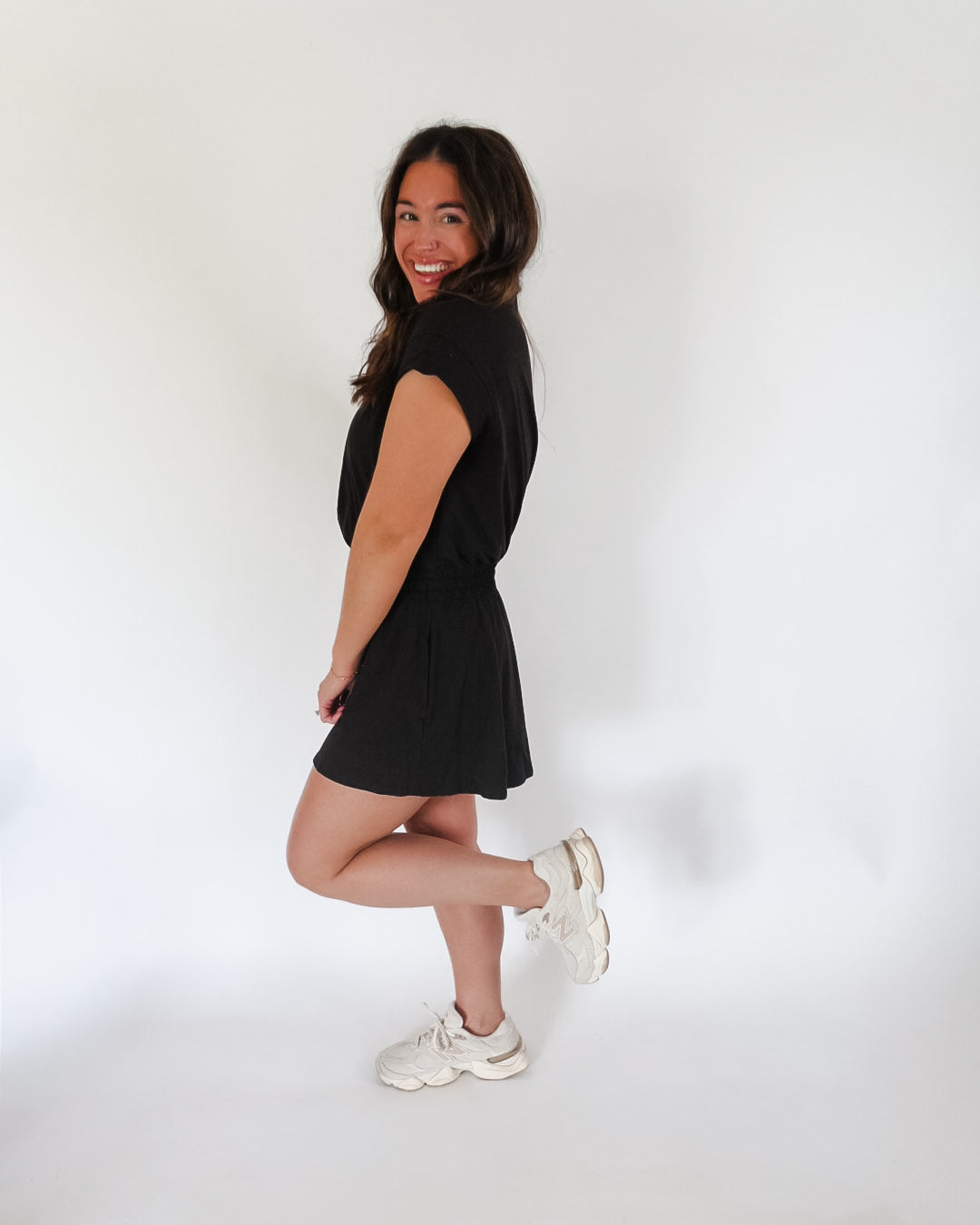 Black Butter Short Sleeve Zip Romper