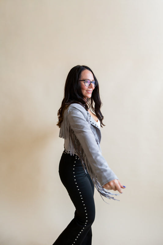 Black High-Rise Studded Flare Jeans