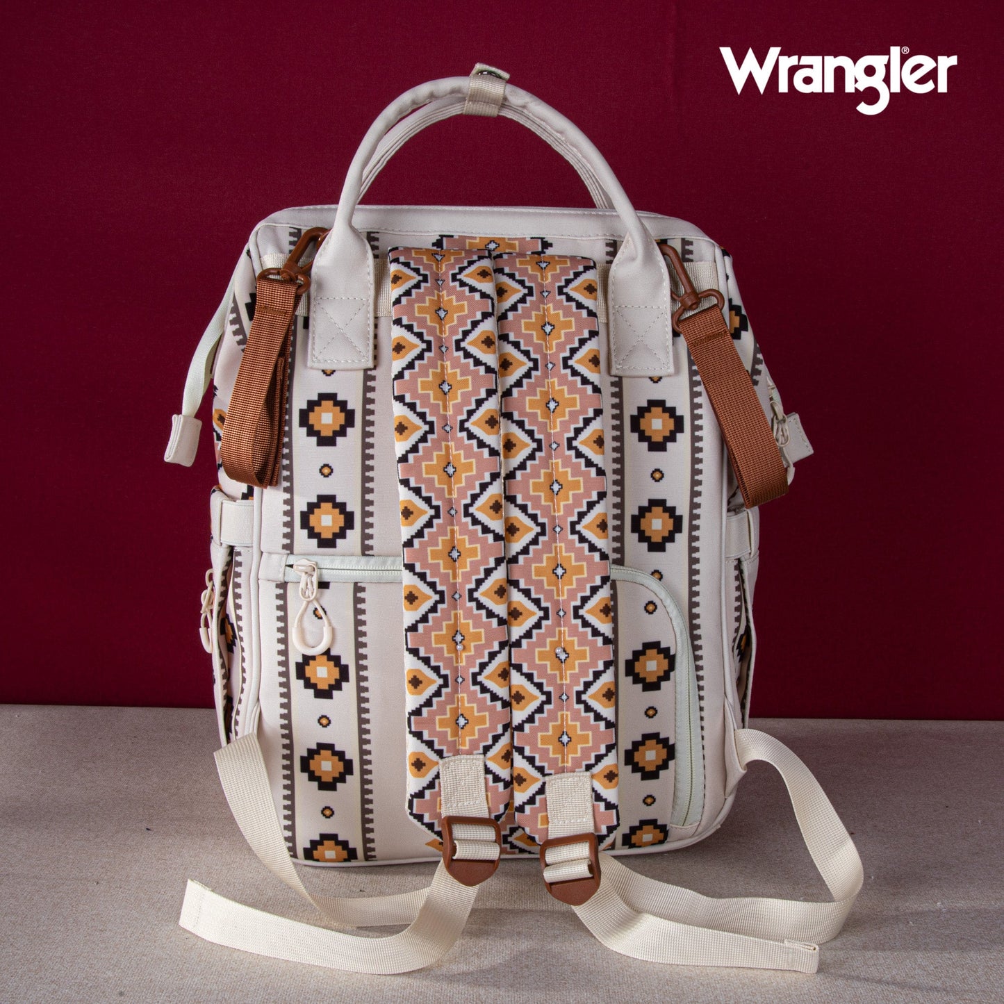 Aztec Cream Wrangler Bag / Diaper Bag - Yellow Interior