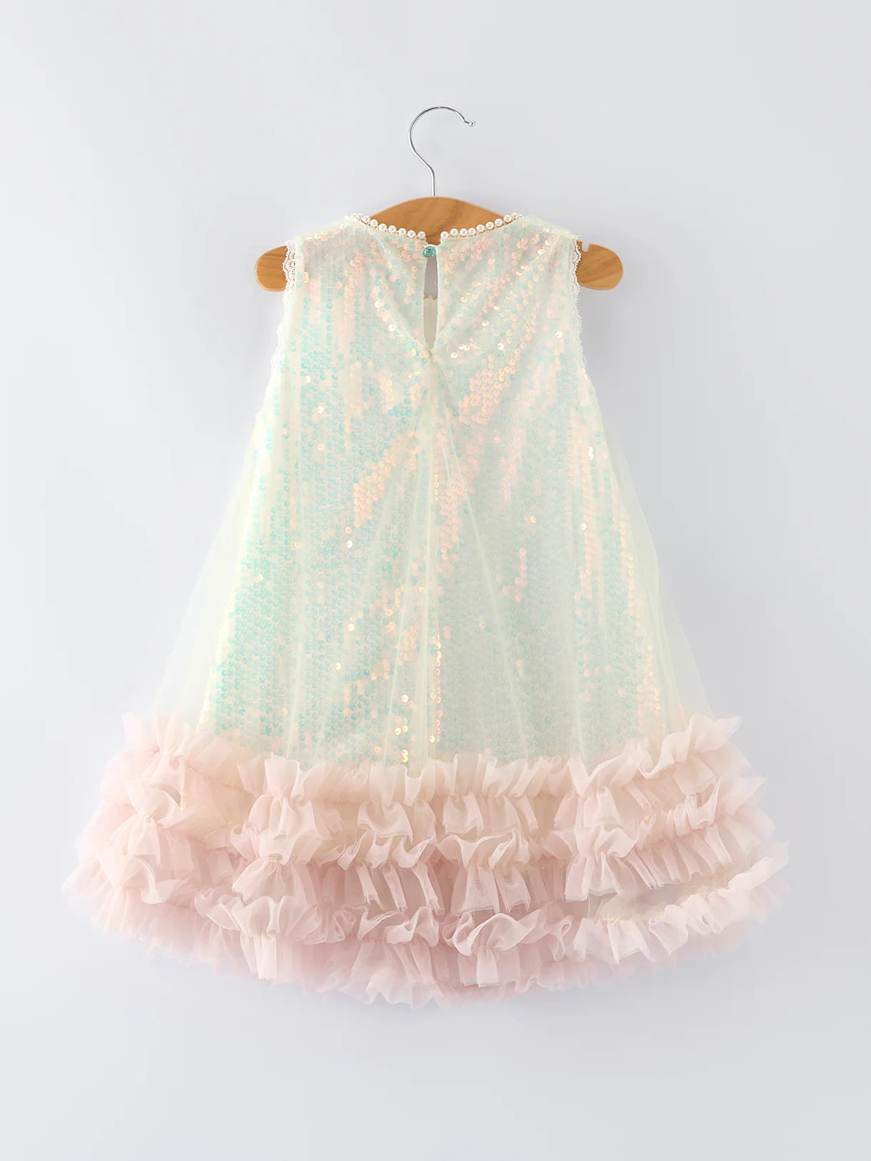 Iridescent Sequin Bow Ruffle Tulle Dress