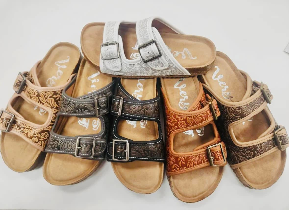 Tambra Viral Tooled Double Buckle Slides