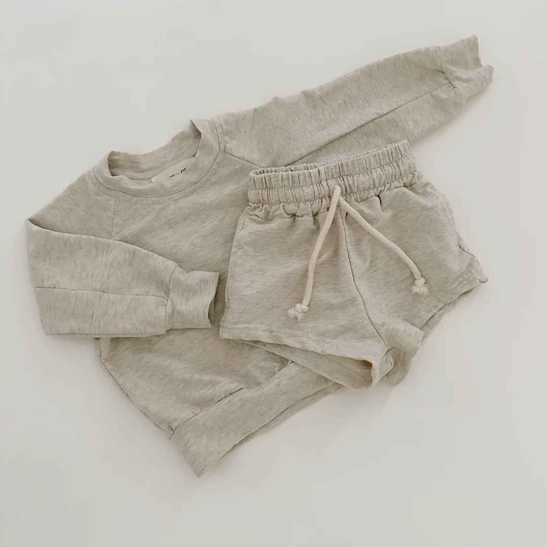 Spring Terry Cotton Neutral Short + Crew Set PreO