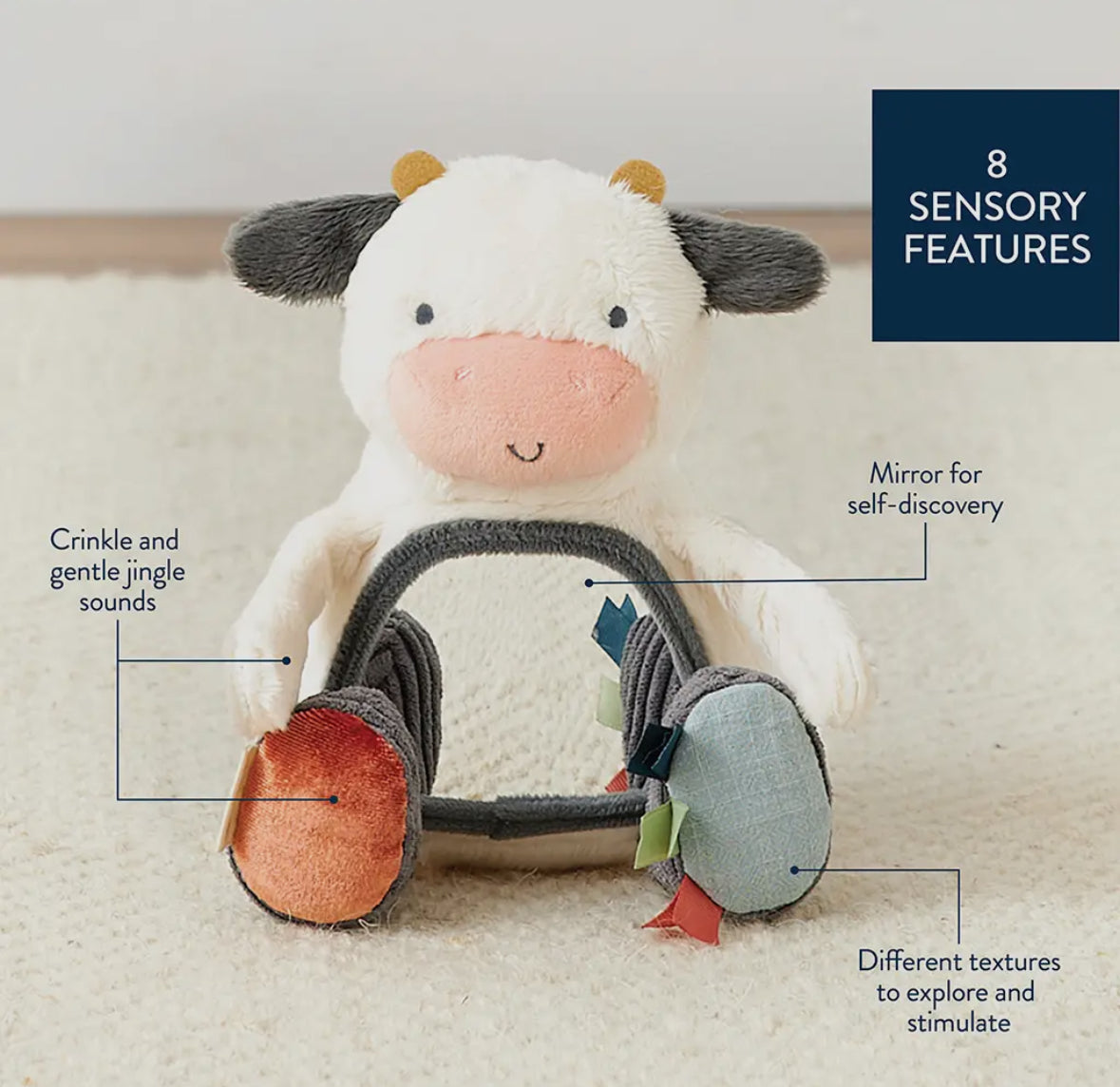 Carmen the Cow - Itzy Bitzy Mirror™ Travel + Tummy Time Toy