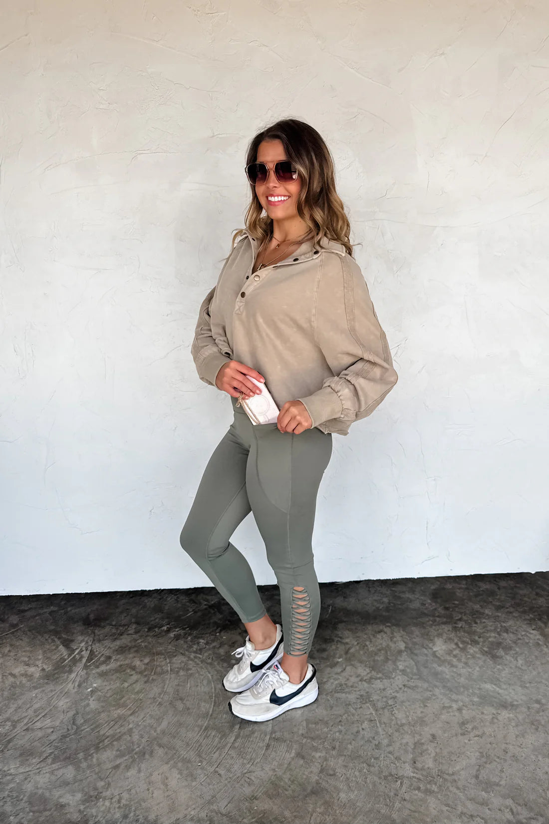 Serena Signature Lace Up Leggings Olive RTS