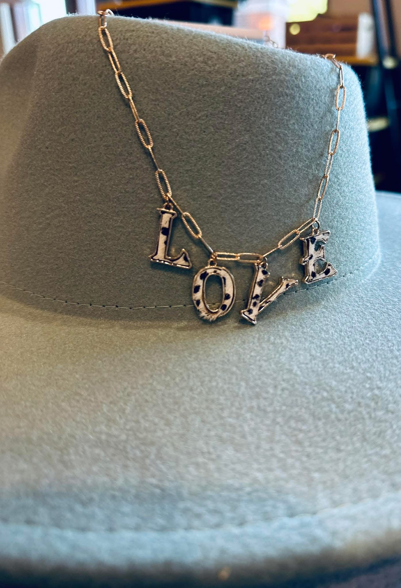 Genuine Leather Animal Print Western Mama / Love Necklace RTS