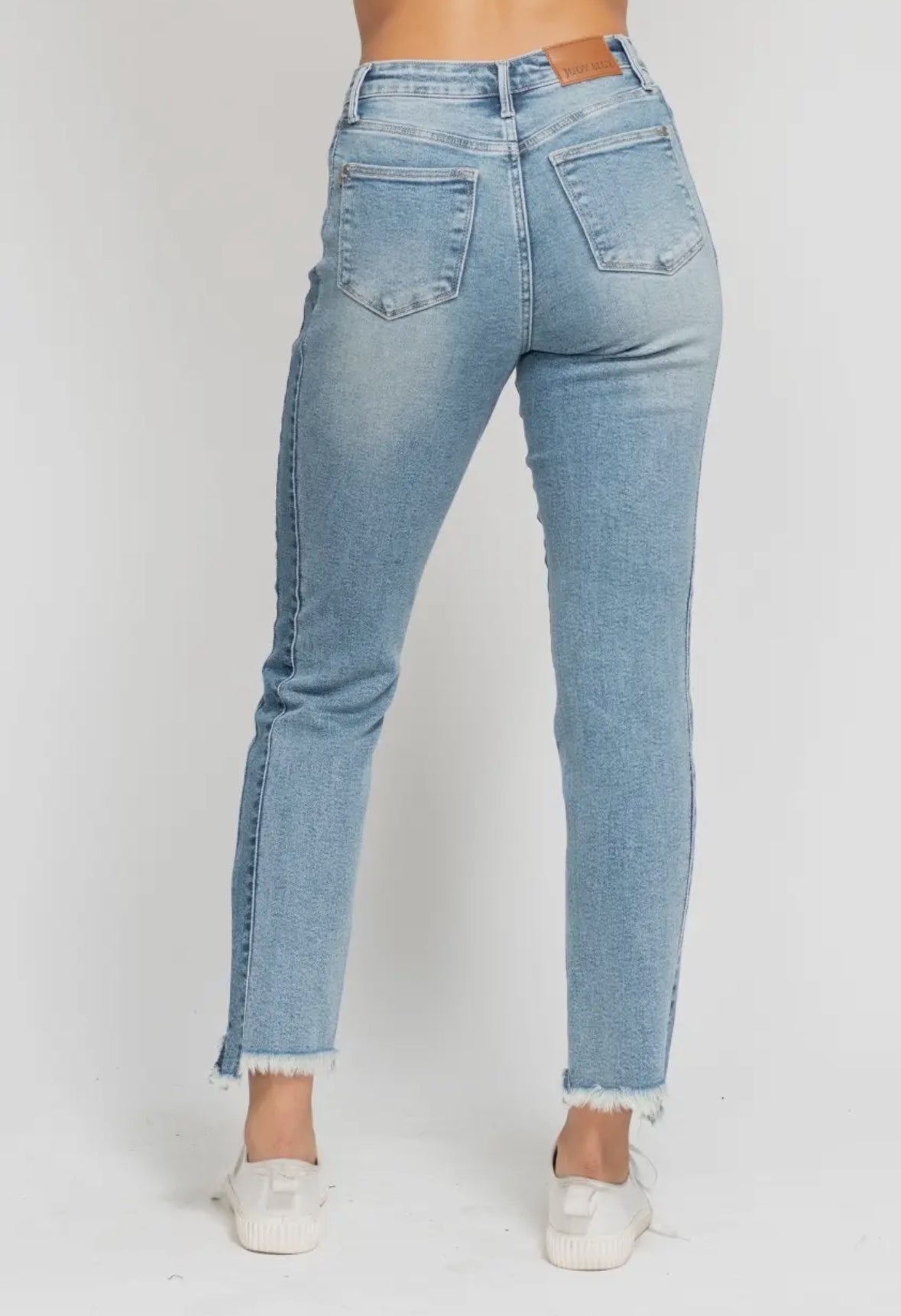 Judy Blue High Waist Vintage Wash Side Panel Detail & Hi Lo Fray Hem Slim - RTS
