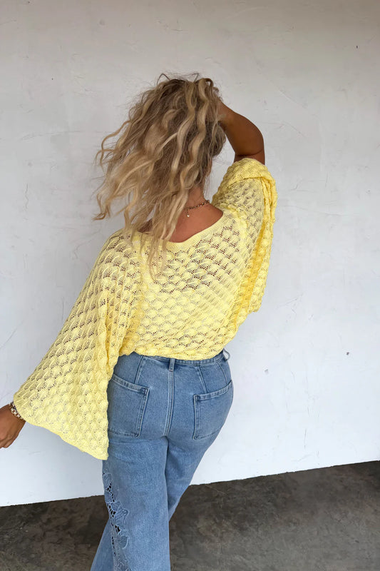 Lemon Boho Bell-Sleeve Knitted Top