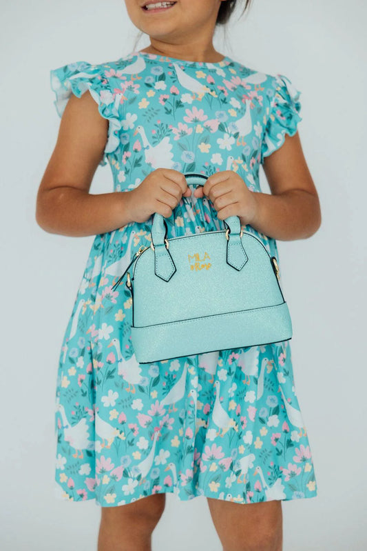 Girls Aqua Mini Glitter Crossbody Purse