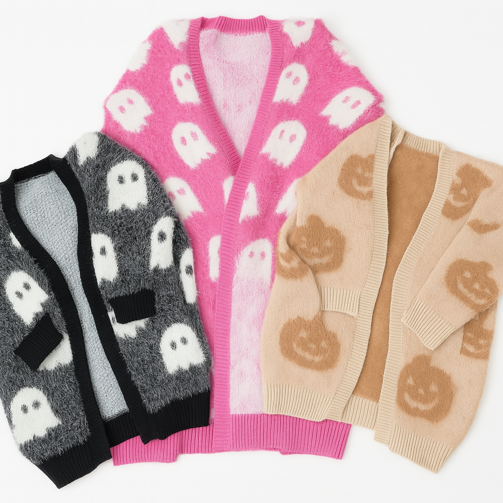 Kid's Spooky Ghost Luxury Fuzzy Knitted Cardigans