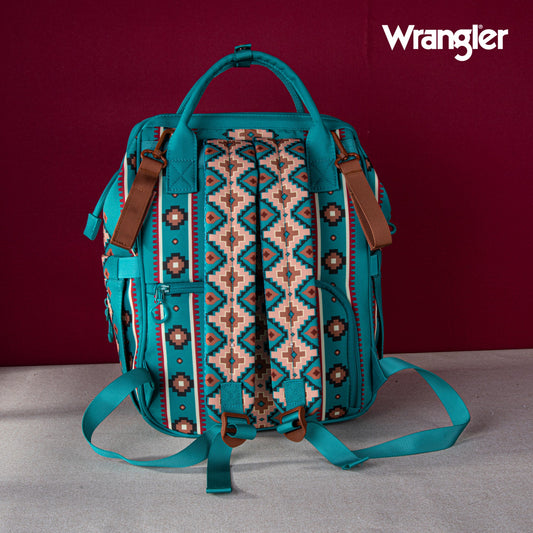 Aztec Teal Wrangler Bag / Diaper Bag - Camel Interior